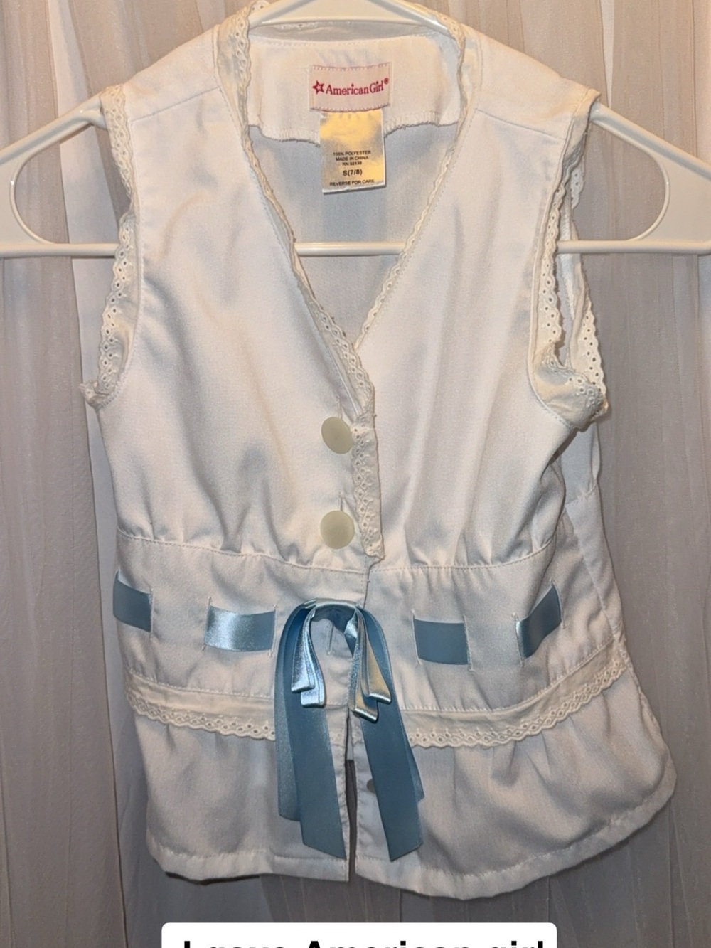 Vintage American Girl White Vest with blue ribbon girls size 7/8